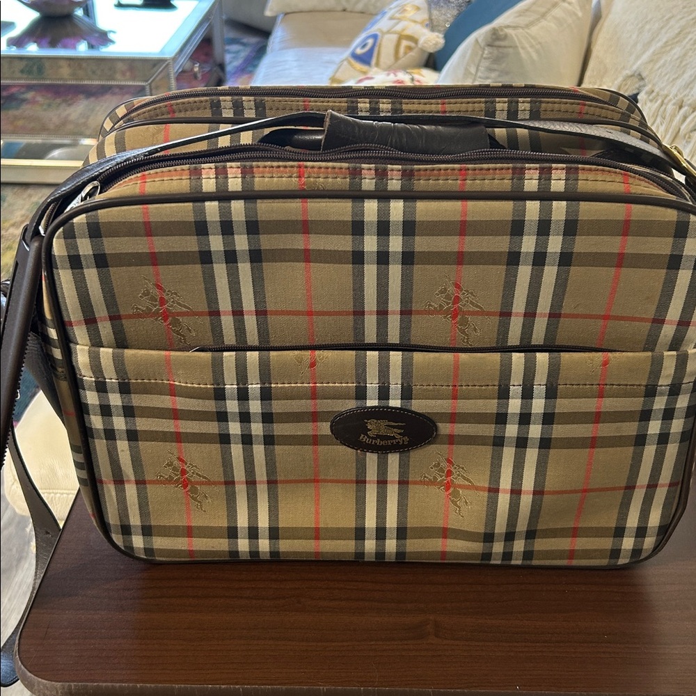 Burberry Checkered travel Crossbody Bag in Red, Black, and Tan